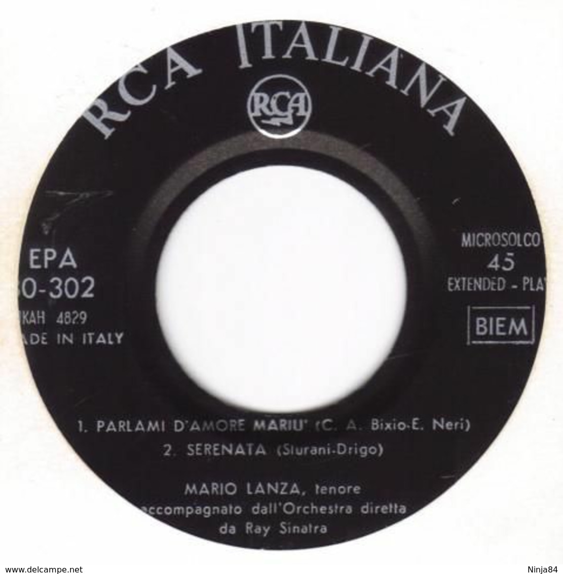 EP 45 RPM (7")  Mario Lanza  "  Valencia  "  Italie - Klassiekers
