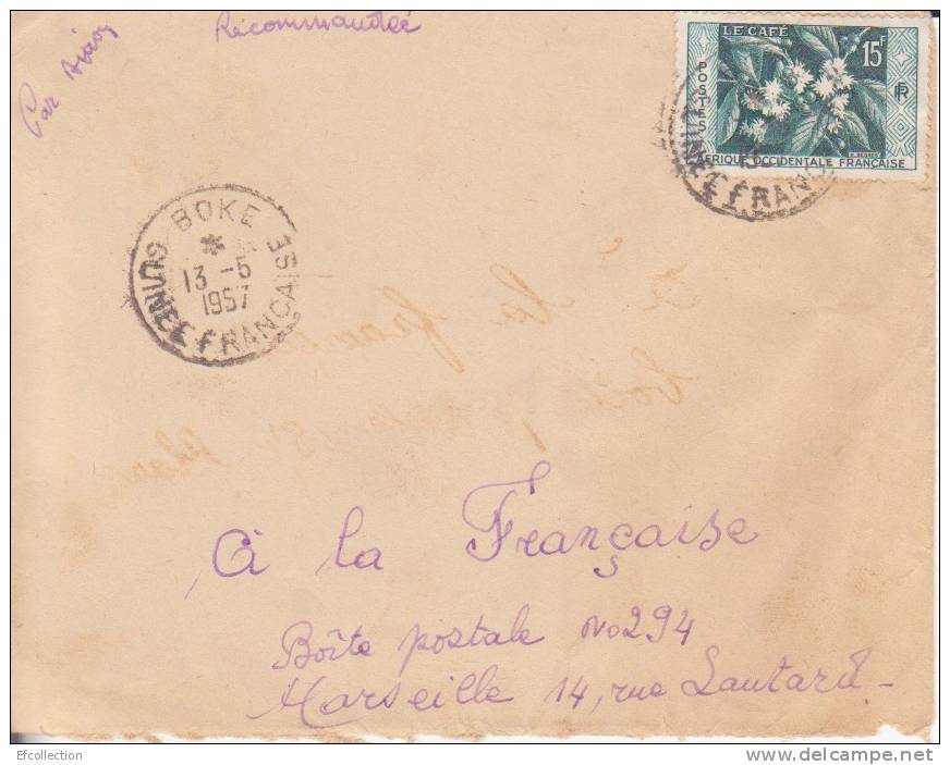 Boké (petit Bureau) Guinée Maritime Guinéa Afrique Colonie Française Lettre Par Avion > Marseille Marcophilie Rare - Briefe U. Dokumente