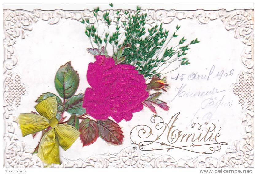 18881 Carte Dentellée, Dentelle, Rose Noeud, Herbe. Amitié . F.J.R. Paris - Sonstige & Ohne Zuordnung