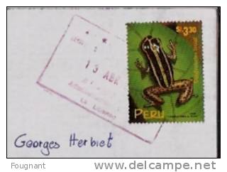 PEROU:1998?:lettre Envoyée En Belgique Vec Timbre GRENOUILLE.Bien Oblit. - Frogs