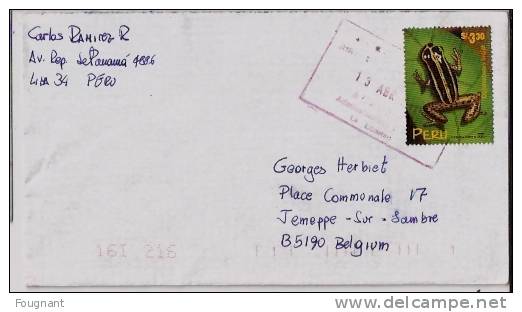 PEROU:1998?:lettre Envoyée En Belgique Vec Timbre GRENOUILLE.Bien Oblit. - Frogs