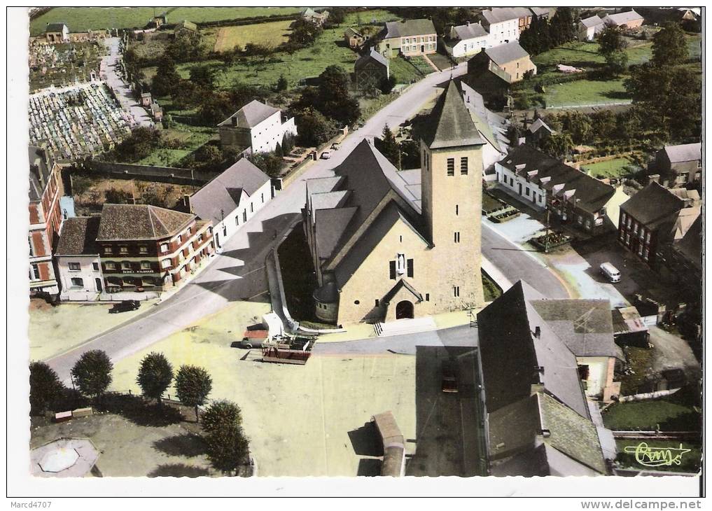 MOMIGNIES Belgique Hainaut L' Eglise Vue Aérienne Carte Dentelée Véritable Photo - Momignies