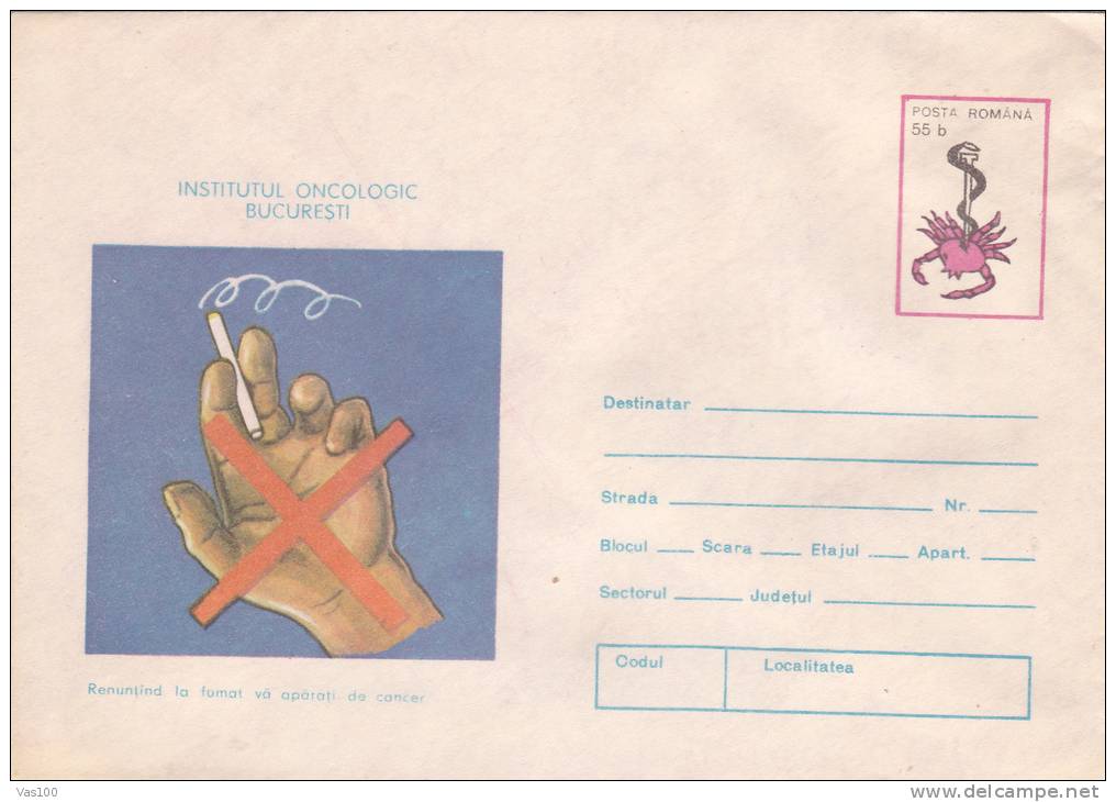 Quitting Smoking Defend Ourselves CANCER ,1980 COVER STATIONERY ENTIER POSTAL,UNUSED Romania. - Malattie