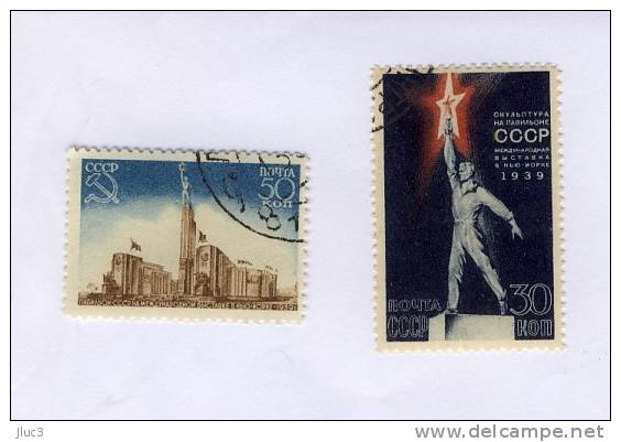 O709-10 - URSS 1939-40 - LES 2 Magnifiques TIMBRES  N° 709 + 710 (YT)  Ayant Voyagé - Exposition Internationale New York - Autres & Non Classés