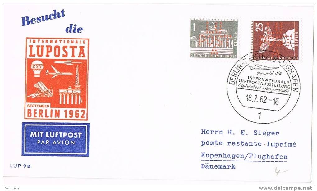 2600. Tarjeta BERLIN (Alemania) 1962.  Dia Correo Aereo. Perfin Stamp. Private Lochung - Brieven En Documenten