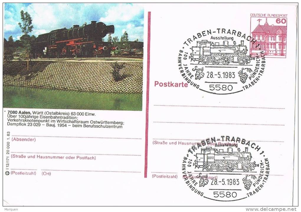 2603. Entero Postal TRABEN 1983 (Alemania) 100 Jahre Eisenbahnen. Ferrocarril - Bildpostkarten - Gebraucht