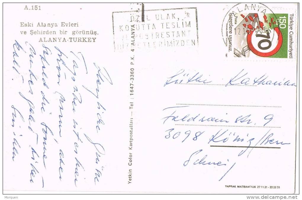 4715. Postal ALANYA (Turquia) 1988. Fechador Especial - Covers & Documents