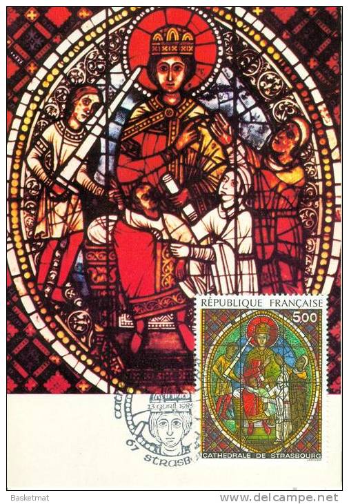 FRANCE CARTE MAXIMUM CATHEDRALE DE STRASBOURG LE JUGEMENT DE SALOMON  13/4/1985 - Vetri & Vetrate