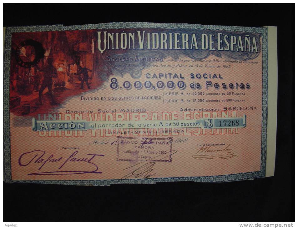 Action Accion " Union Vidriera De Espana " Barcelona 1908 Espagne Barcelone (vitrail Vitraux Verre ) - Industrie