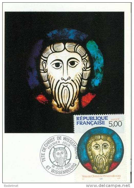 FRANCE CARTE MAXIMUM TETE DE CHRIST WISSEMBOURG  16/6/1990 - Vetri & Vetrate