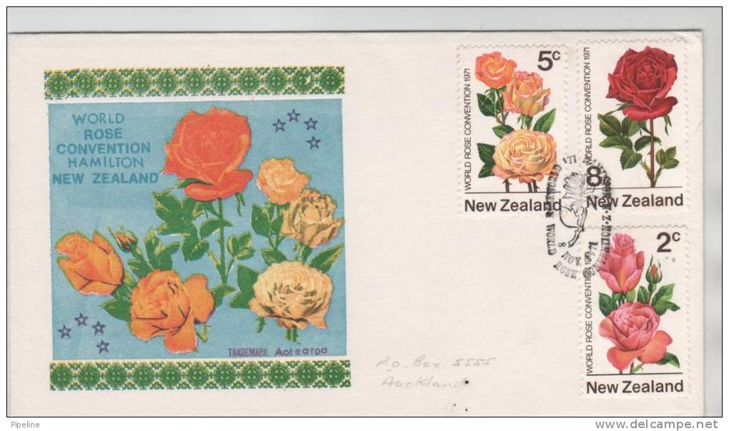 New Zealand FDC 8-11-1971 World Rose Convention Hamilton NeW Zealand With ROSE Cachet - FDC