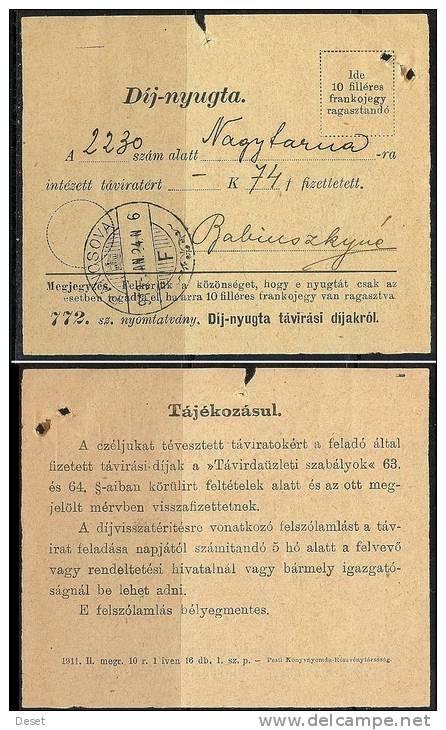 Dij-nyugta. Pancsova 1913 - Altri & Non Classificati