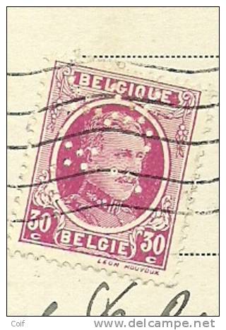 200 Op Kaart Met Firmaperforatie (perfin) BBC Van BELGIAN BENZINE COMPANY Te BRUXELLES - 1909-34