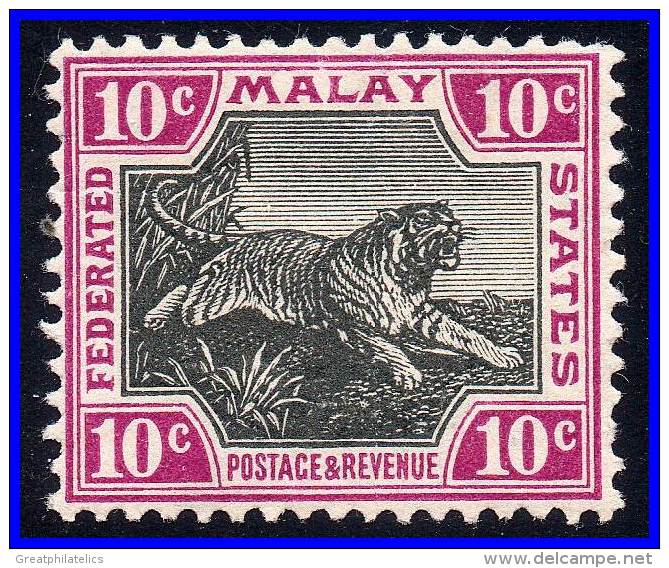 MALAYA FEDERATED STATE 1904 TIGER SC# 31C VF OG HR CV$32++ (D0133) - Federated Malay States