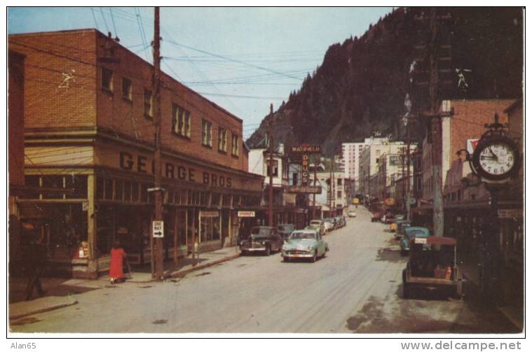 Juneau AK Alaska, Franklin Street Scene, Autos, C1940s/50s Vintage Postcard - Juneau