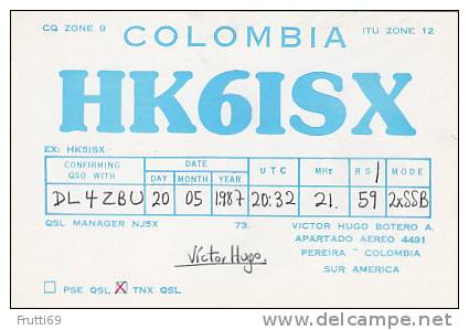 QSL-CARDS -  AK 95700 Colombia - Pereira - Radio Amateur