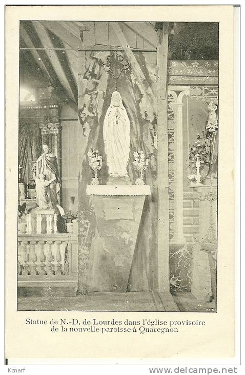 CP De QUAREGNON " Statue De N.D. De Lourdes Dans L'église Provisoire De La Nouvelle Paroise De Quaregnon " . - Quaregnon