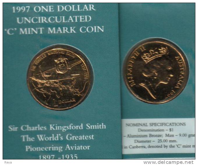 AUSTRALIA $1 CENTENARY OF AVIATOR KINGSFORD SMITH AIRPLANE MAP SCARCE "C" 1997  YEAR TYPE READ DESCRIPTION CAREFULLY !!! - Mint Sets & Proof Sets