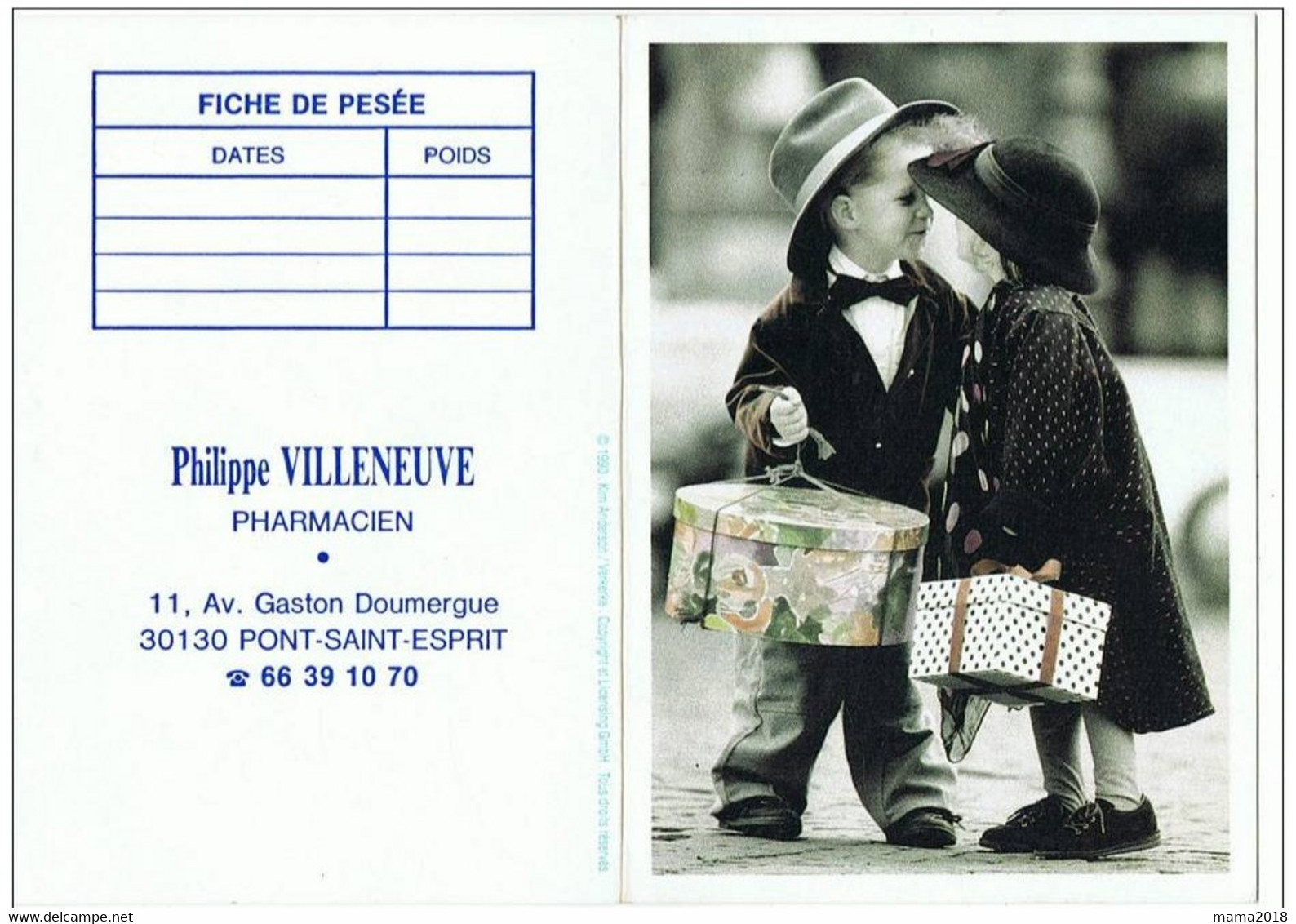 Calendrier  Pont St Esprit     Pharmacie Villeneuve - Tamaño Pequeño : 1991-00