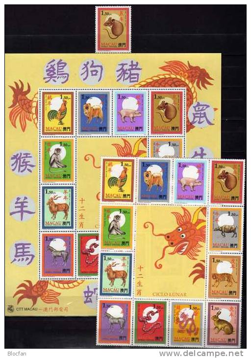 Jahr Der Ratte Chinesischer Kalender 1984 Macau 835, KB Plus 12-Block ** 46€ Fauna Stamp 1995 Rats Out Sheetlet Bf Macao - Vrac (max 999 Timbres)