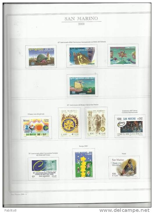 SAN MARINO 2000 ANNATA MNH MONTATA SU FOGLI MARINI