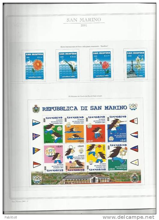 SAN MARINO 2001 ANNATA MNH MONTATA SU FOGLI MARINI - Annate Complete