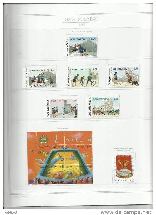 SAN MARINO 2003 ANNATA MNH MONTATA SU FOGLI MARINI