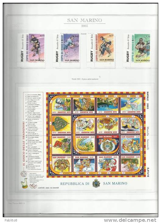 SAN MARINO 2003 ANNATA MNH MONTATA SU FOGLI MARINI