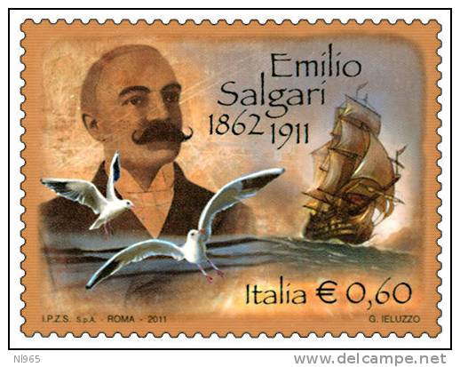 REPUBBLICA ITALIANA  ITALY   ANNO 2011  SCRITTORE EMILIO SALGARI NUOVI MNH ** - 2011-20: Mint/hinged