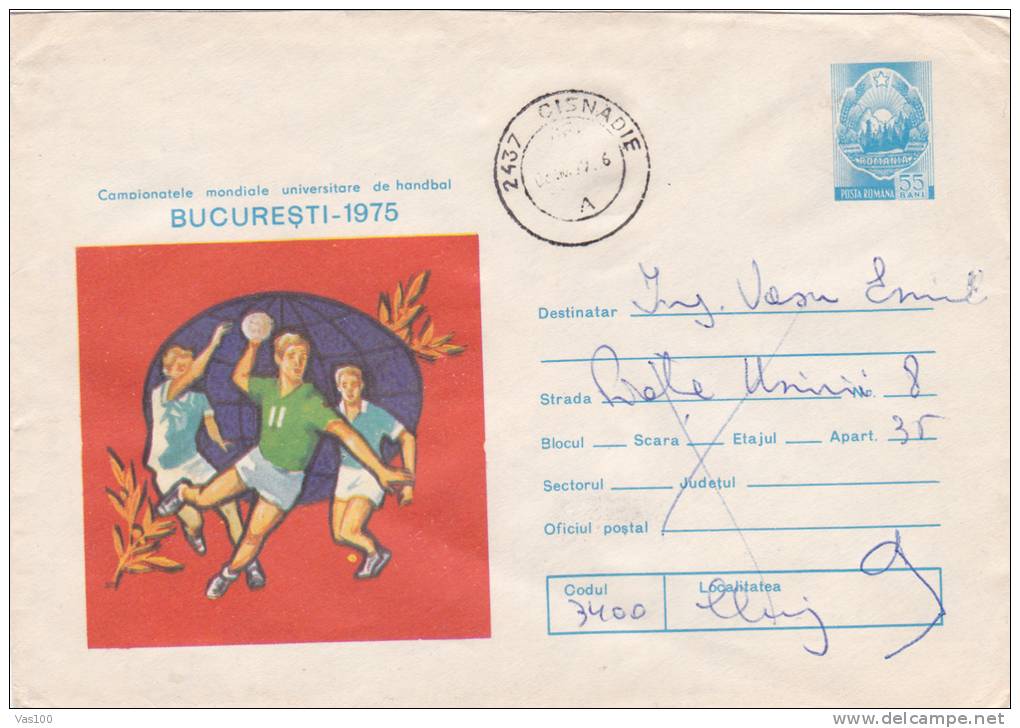 Romania 1975 Very Rare Cover Stationery With UNIVERSITAR WHORLD CHAMPIONSHIP HANDBALL - Handball