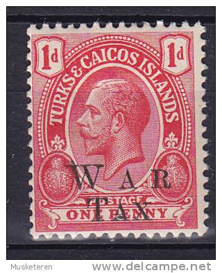 Turks & Caicos 1919 Mi. 74    1 P King George V. Overprinted WAR TAX ERROR Variety Double Print In Top Of W !! MH* - Turks & Caicos (I. Turques Et Caïques)