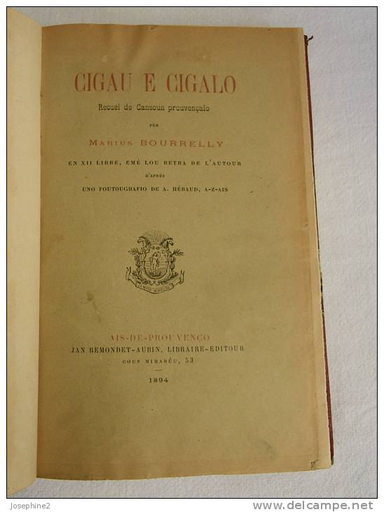 CIGAU E CIGALO  Par Marius Bourrelly 1894 - Edition Originale - - Libri Vecchi E Da Collezione