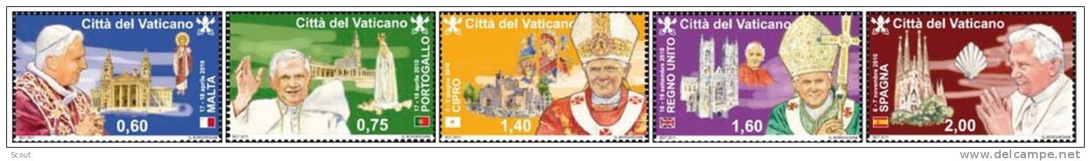 VATICANO – VATICAN CITY - VATICAN - 2011 - VIAGGI DI BENEDETTO XVI - 5 Francobolli **MNH - Unused Stamps