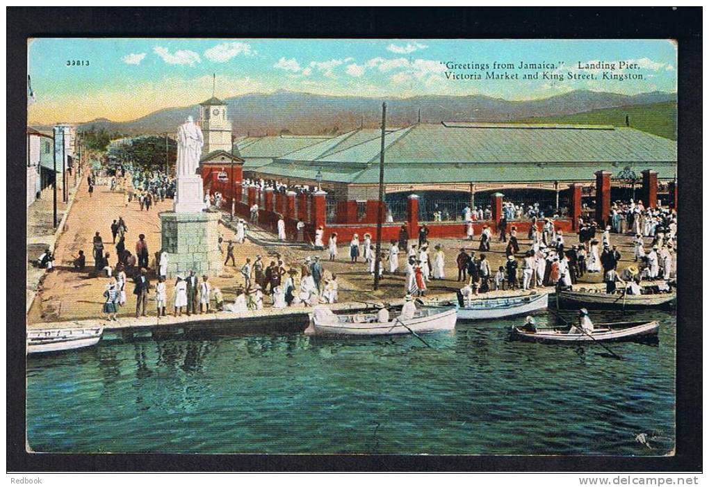 RB 804 - Early Jamaica Postcard - Landing Pier - Victoria Market &amp; Kings Street Kingston - Jamaïque