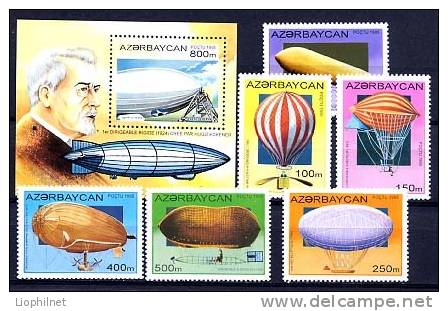 AZERBAIDJAN 1995, DIRIGEABLES, 6 Valeurs + 1 Bloc, Neufs / Mint, R479 - Zeppelins