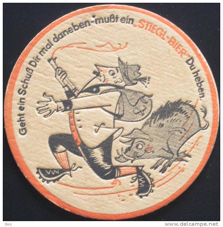 Sous-bock Ancien Bierdeckel Bierviltje Old Coaster SALZBURGER STIEGL BIER Chasseur Sanglier (D) - Bierviltjes