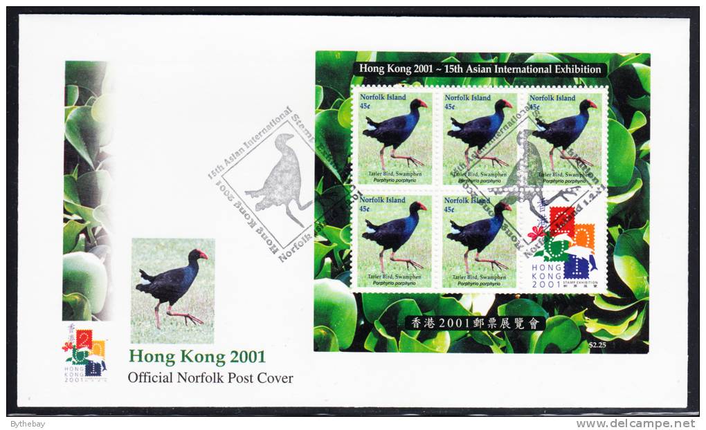 Norfolk Island Scott #720 FDC 45c Tarler Bird Sheet Of 5 Plus Label For Hong Kong 2001 - Ile Norfolk