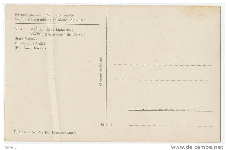 Folklore V.4  VAZEC Zupa Liptovska Stary Pipe Smoking Fumeur De Pipe Tobacchiana Fot. Karel Plicka C. 1924 - Slovacchia