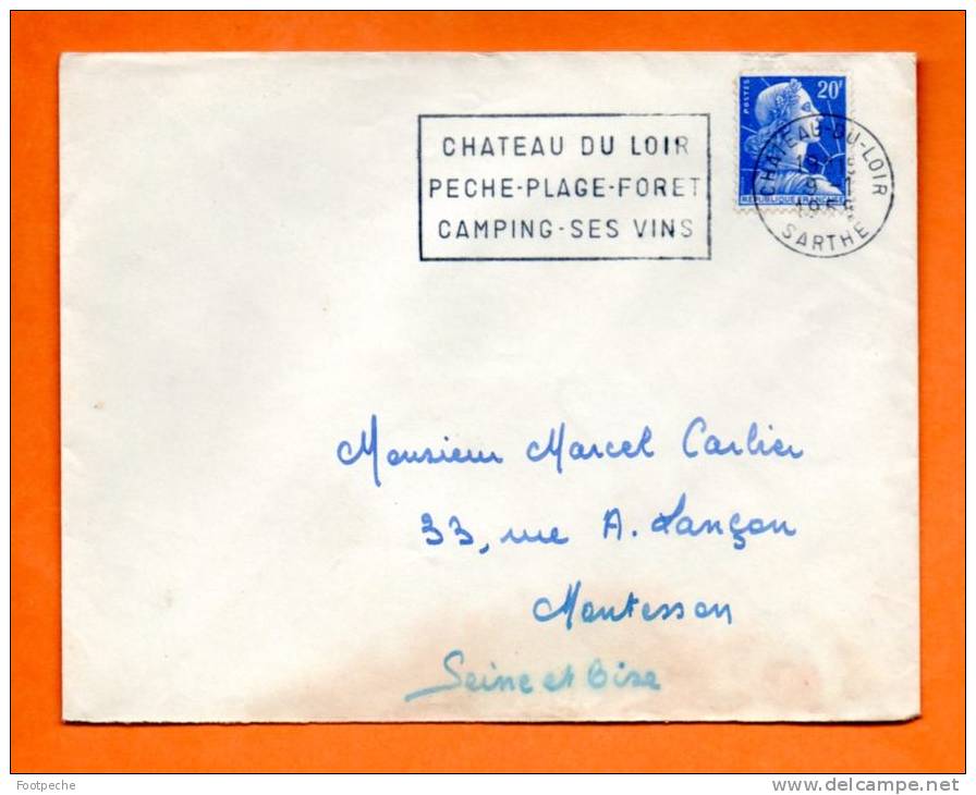 FLAMME   CHATEAU DU LOIR        CAMPING SES VINS      9 / 1 / 1958 Lettre Entière   N° A 705 - Annullamenti Meccanici (pubblicitari)