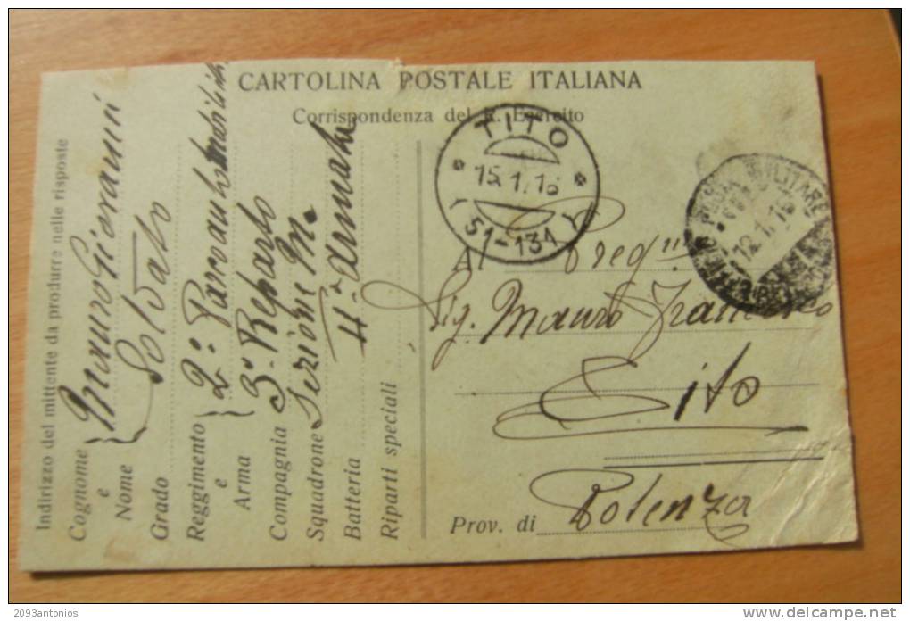 CARTOLINA POSTALE ITALIANA IN FRANCHIGIA -   I GUERRA   VIAGGIATA    TITO POTENZA  (6638) - Zonder Portkosten