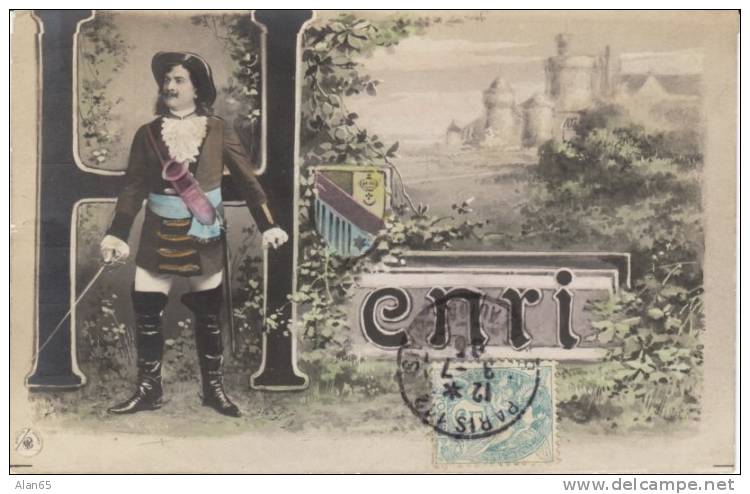 Large Letter ´Henri´ French Man Name, C1900s Vintage Postcard - Firstnames