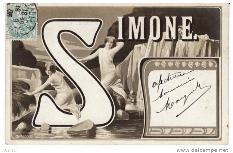 Large Letter ´Simone´ French Woman´s Name, C1900s Vintage Postcard - Firstnames