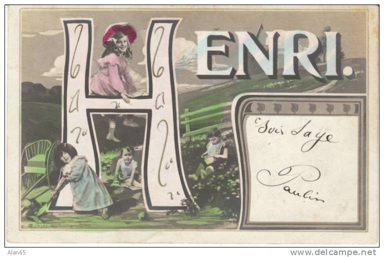 Large Letter ´Henri´ French Man´s Name, C1900s Vintage Postcard - Nombres