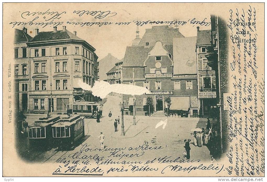 Gruss Aus WITTEN  Voyagée 12/01/1900 De Baden West  Poste De La Gare  Vers Colombey 54 - Witten