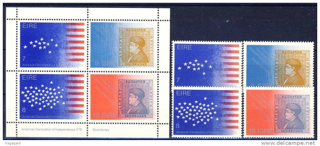 #A662. Ireland 1976. USA 200 Years. Michel 340-43 + Block 2. MNH(**) - Unused Stamps