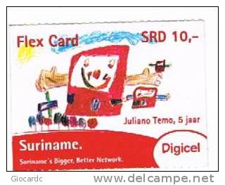 SURINAME (SURINAM) - DIGICEL  (GSM RECHARGE) - DRAWING JULIANO TEMO 5 YEARS      EXP. 12.13       - USED  -  RIF. 2036 - Painting