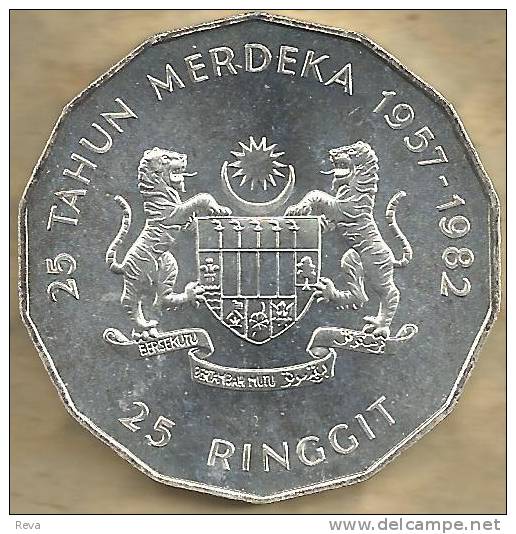 MALAYSIA  25 RINGGIT EMBLEM 25 YEARS OF INDEP. FRONT MAN BACK 1982 AG SILVER 35g UNC+ KM? READ DESCRIPTION CAREFULLY!! - Maleisië