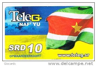 SURINAME (SURINAM) - TELE G  (GSM RECHARGE) - SURINAME FLAG $ 10      - USED  -  RIF. 2048 - Suriname