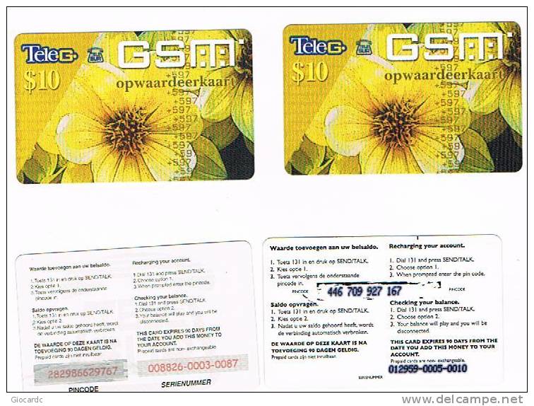 SURINAME (SURINAM) - TELE G  (GSM RECHARGE) - FLOWERS: LOT OF 2 DIFFERENT      - USED  -  RIF. 2044 - Blumen