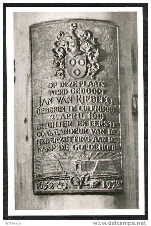 CULEMBORG Jan Van Riebeeck Gedenkplaat Plakette 1652-1952 In De NH Kerk * Ca 1953 Echte Foto - Culemborg